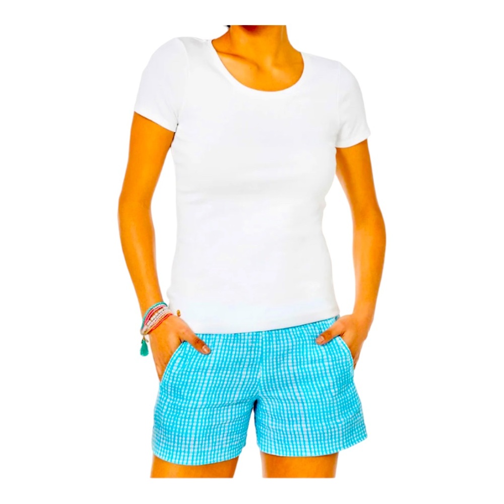 Lilly Pulitzer Lilo Linen Shorts Along the Same Line Seabreeze Blue Sz XL